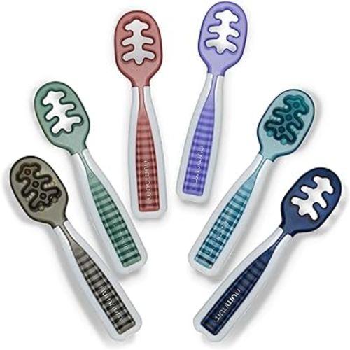 NumNum Baby Spoons Set, Baby Essentials Pre-Spoon GOOtensils for 6+ Months, First Stage Self-Feeding Spoons for Baby Led Weaning (BLW), Silicone Toddler Utensils, BPA-Free, 6 Pack Beach Party