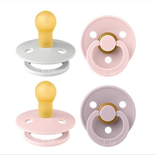 BIBS Colour Soother 4-Pack | BPA Free Dummy Pacifier | Round Nipple | Natural Rubber Latex | Made in Denmark | Size 0-6 Months | Haze Mix