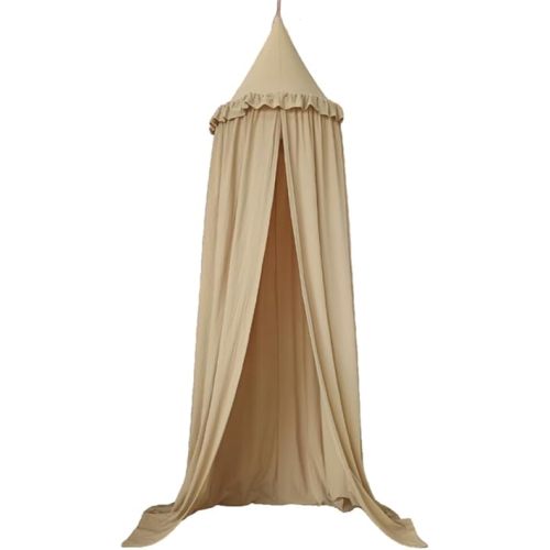 Wonder Space Kids Bed Canopy with Ruffles, Pastel Neutral Color for Boys & Girls, Frilled Cotton Tent Nursery Room Baby Crib Hanging Curtain Mosquito Netting Children Reading Nook Decoration (Khaki)