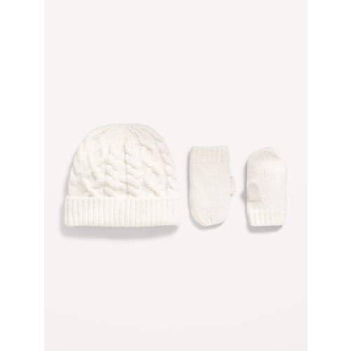 Cable-Knit Beanie and Mittens Set for Toddler Boys