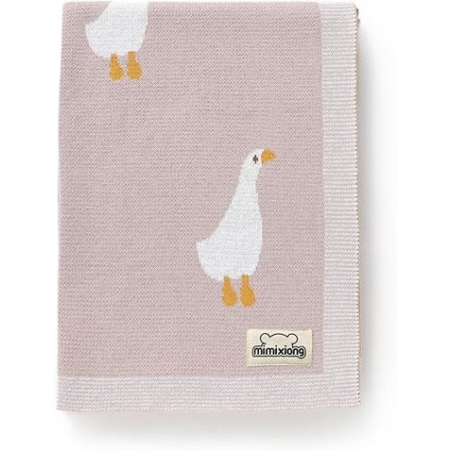 mimixiong Baby Blanket Knit Receiving Boys Girls Blanket Soft Cotton Neutral Blanke for Swaddle Crib Stroller with Cute Goose