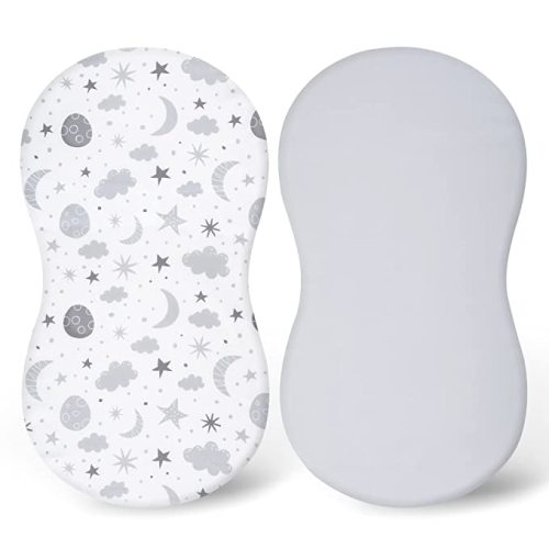 TILLYOU Cotton Fitted Bassinet Sheets for Baby Boy Girl, Fit for Halo Bassinet Swivel Sleeper, Adapt to Hourglass Bassinet Mattress Sheet, 31.5'' x 18'', 2 Pack Starry Sky & Light Gray - 2pack Starry Sky & Light Gray - Bassinet Bedding