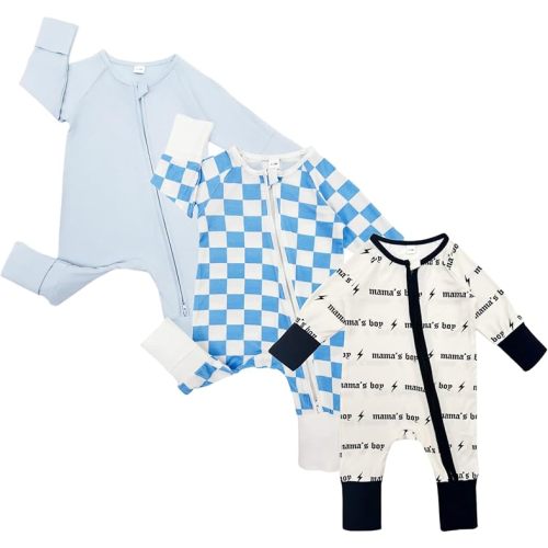 Bow Dream Bamboo Baby Boy Romper Footed Long Sleeve Footies Newborn Girl Clothes Footless with Zipper and Mitten Cuffs