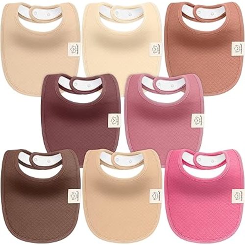 8-Pack Organic Baby Bibs for Baby Girls, Baby Boys - Cotton Cloth Baby Boy Bibs, Baby Girl Bibs for Drooling and Teething, Absorbent Drool Bibs for Spit Ups, Toddler Bib, Infant Bibs (Rosewood)