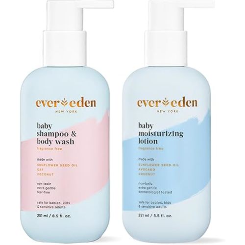Evereden Baby Bathtime Duo | Baby Shampoo and Body Wash & Fragrance Free Baby Moisturizing Lotion, 8.5 fl oz | 2 Item Bundle Set | Clean and Unscented Baby Care
