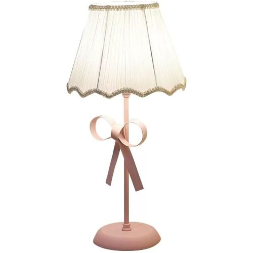 Nordic White Pink Table Lamp for Girl's Bedroom Single Cute Bow Table Lamp with Fabric Shade Modern Decorative Bedside Light Coastal Bedside Table Kids Bedroom Reading Desk Lighting