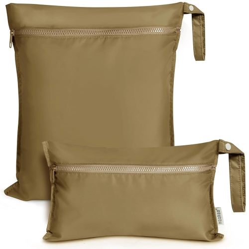 haakaa Waterproof Wet Bags for Baby Wet Dry Bags for Cloth Diaper, Swimsuit & Travel, 2pcs, Brown