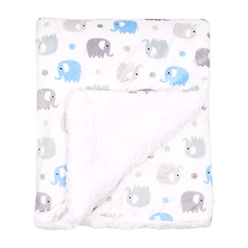 EVERYDAY KIDS Large Ultra Soft Gray and Blue Elephant Minky Baby Blanket for Boys Mink and Sherpa Toddler and Baby Boy Blanket Measures 30 x 40”; Trendy Animal Elephant Baby Nursery Decor