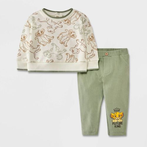 Baby Boys' Lion King 2pc Fleece Ribbed Top And Pants Set - 3-6m