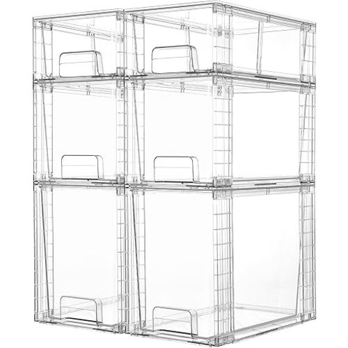 Vtopmart 6 Pack Clear Stackable Storage Drawers,Easy to Assemble Bathroom Organizers and Storage with handles,Plastic Drawers for Kitchen Pantry,Cabinet,Under Sink Organization