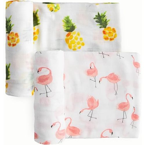 Little Unicorn Cotton Muslin Swaddle Blanket Set | Set of 2 | 100% Cotton | Super Soft | Newborns and Infants | Large 47 x 47 | Machine Washable (Pink Ladies)