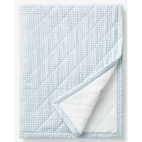 Cotton Percale Quilted Reversible Sherpa Stroller Blanket (Blue Gingham)