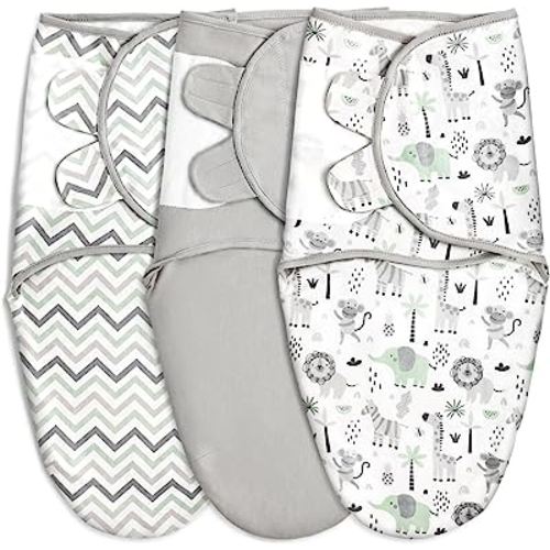 GLLQUEN BABY Organic Swaddle Sleep Sacks for Newborn - Baby Swaddles 0-3 Months, 3-Pack Newborn Swaddle Sack, Gray Stripe & Animal World, Baby Swaddle Blanket Wrap (Small/Medium)