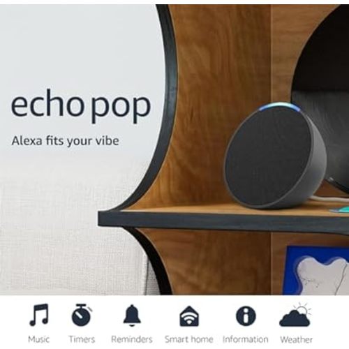 Amazon Echo Pop | Alexa fits in anywhere: bedroom, living room, bathroom, office, and small spaces | Charcoal