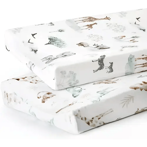 GRSSDER Stretch Ultra Soft Jersey Knit Changing Pad Cover Set 2 Pack, Change Table Pad Covers Fit 32"/34" x 16" Pads Safe and Snug, Stylish Pattern for Boys and Girls, African Savannah Animals