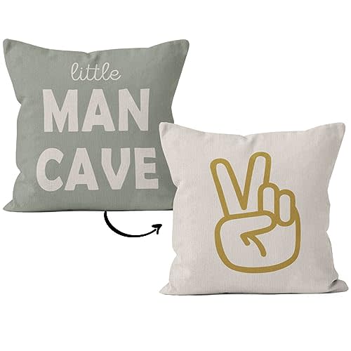 HIWX Preppy Pillow Covers 18x18,Toddler Boy Room Decor,Little Man Cave Preppy Peace Sign Decorative Pillowcase Throw Pillow Cover,Boy Nursery Pillow for Sofa Bed Boy Teen Room Dorm Decor Pillow Case