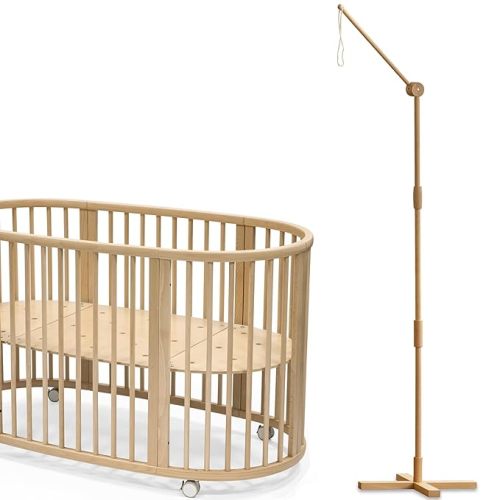 360° Adjustable Floor-Standing Crib Mobile Arm 61 Inches for Baby Nursery-Movable Wooden Baby Mobile Hanger with Strong Anti Dumping Attachment-Multifunction Mobile Arm for Crib-100%Beech Wood - Floor-Standing+360° Adjustable