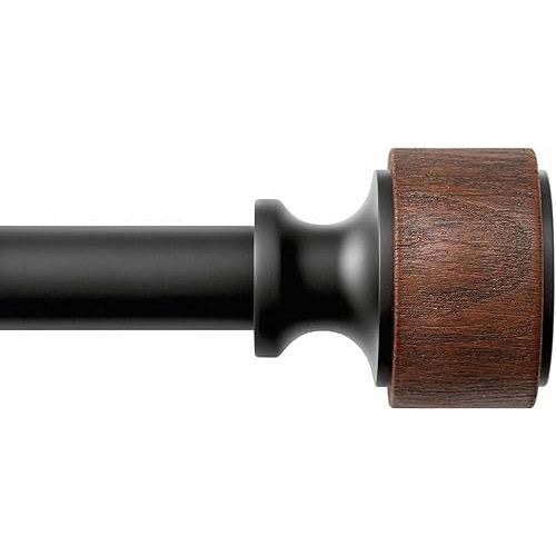 Wood Curtain Rods for Windows 48 to 84 Inch, 1” Diameter Drapery Rods with Imitation Wood Grain Finials, Adjustable Heavy Duty Curtain Rod Set, Indoor/Outdoor Modern Curtains Rods, 36-88”