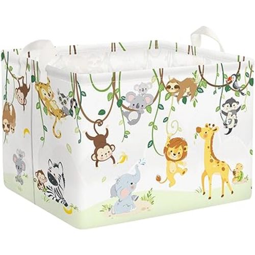 Clastyle Vine Woodland Animal Baby Basket Stuffers Toddler Gift Toy Chest Box Bin Organizer Nursery Room Decor Rectangle Elephant Giraffe Lion Clothes Book Storage Basket
