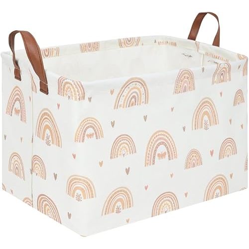 Boho Rainbow Baskets Rectangular,girl basket,Waterproof foldable canvas laundry basket,Nursery hamper,Room Decor,Shelf Basket(Rainbows)