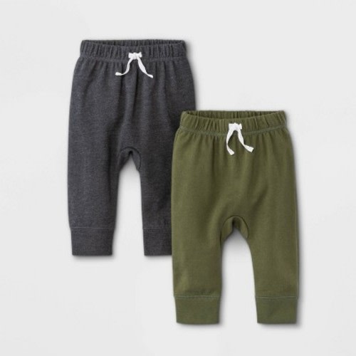 Baby Boys' 2pk French Terry Jogger Pants - Cat & Jack™ Olive Green/Charcoal Gray 24M