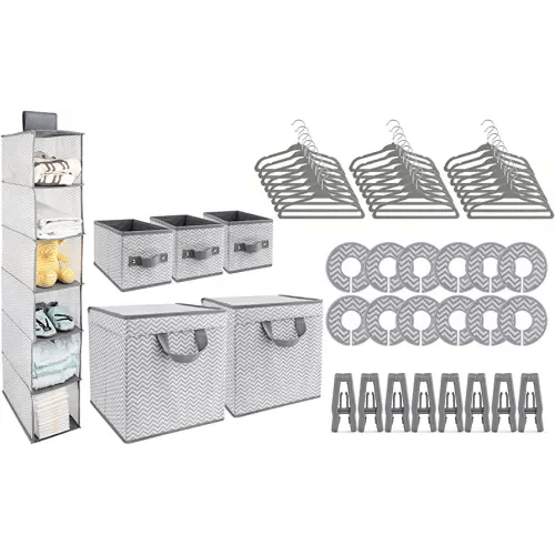 GOLOHO Nursery Organizer and Storage Closet Set (50 Pieces), Chevron Pattern, Grey and White