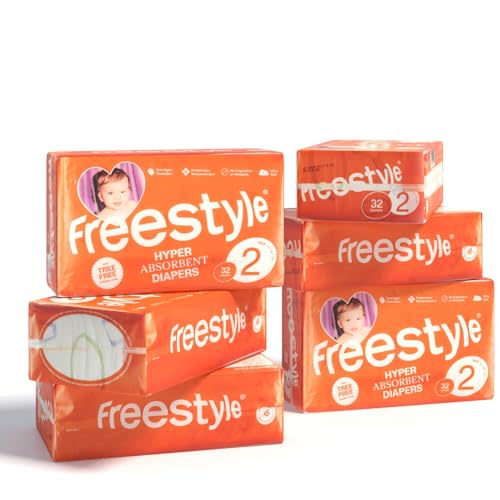 Freestyle Diapers – (Size 2) Hyper Absorbent & Non-Toxic – Disposable Diapers for Sensitive Skin – Ultra Soft Diapers (12-18 lbs) – 192 Count