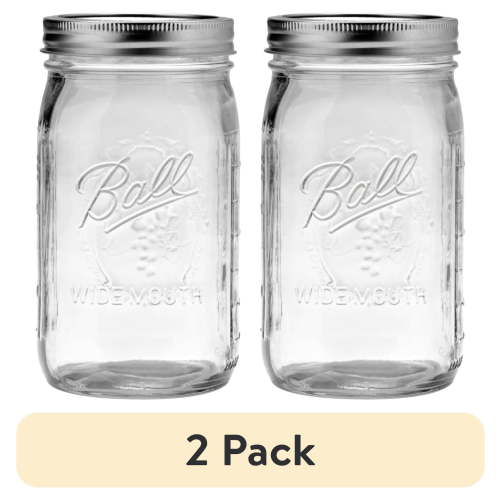 (2 pack) Ball Glass Mason Jar with Lid & Band, Wide Mouth, 32 oz, Single Jar, 1 Count