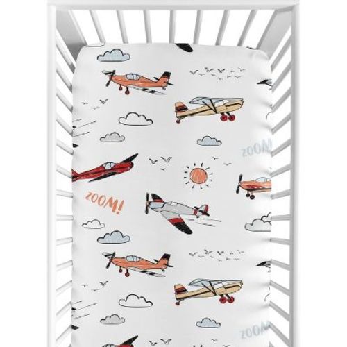 Sweet Jojo Designs Boy Baby Fitted Crib Sheet Airplane Red White And Blue