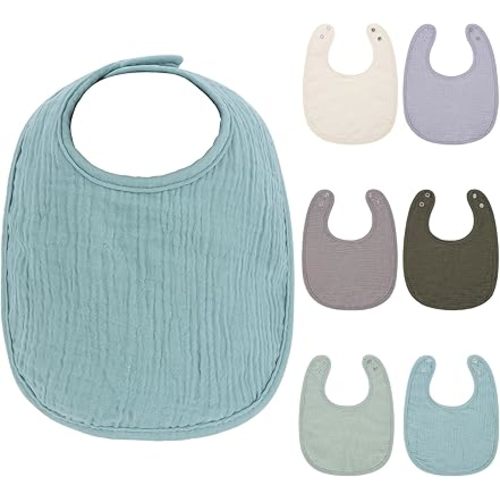 Muslin Baby Bibs - 6 Pack Drool Bibs,Soft Cotton Baby Drool for Unisex Boys Girls,Adjustable with Easy Snaps,6 Solid Colors Set for Drooling and Teething