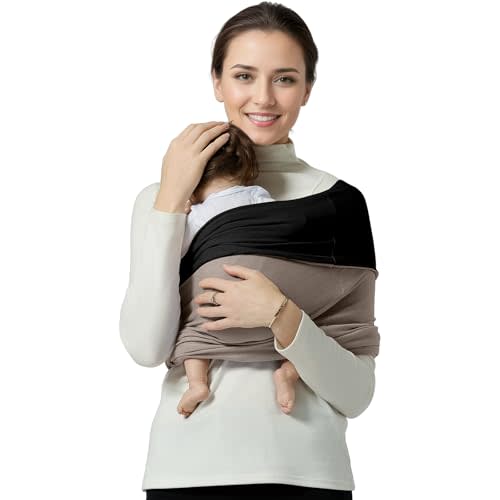 Shiaon Baby Wrap Carrier, Lightweight Baby Wearing Wraps for Newborn and Infant, Soft Swaddle Holder Carrier, Cozy Baby Sling 7-35 lbs Black+Brown