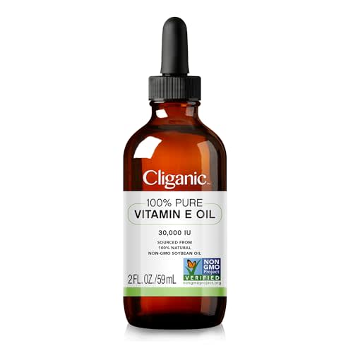 Cliganic 100% Pure Vitamin E Oil for Skin, Hair & Face - 60,000 IU, Non-GMO Verified | Natural D-Alpha Tocopherol