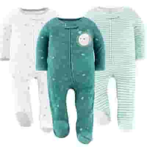 The Peanutshell Baby Sleep n Play Footed Pajamas for Baby Girls or Boys, Celestial, 3 Pack, Newborn