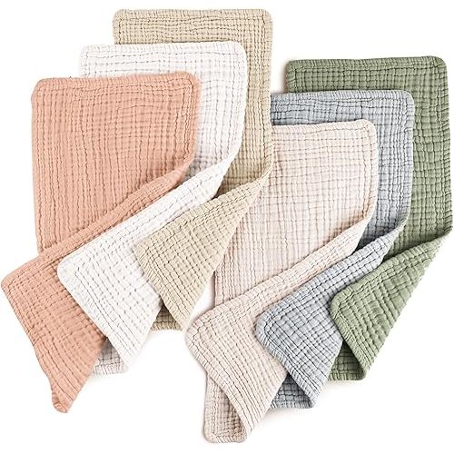 Konssy Muslin Baby Burp Cloths Sets for Unisex- 6 Pack Large 100% Cotton Burping Clothes for Newborn,Baby Girls and Boys