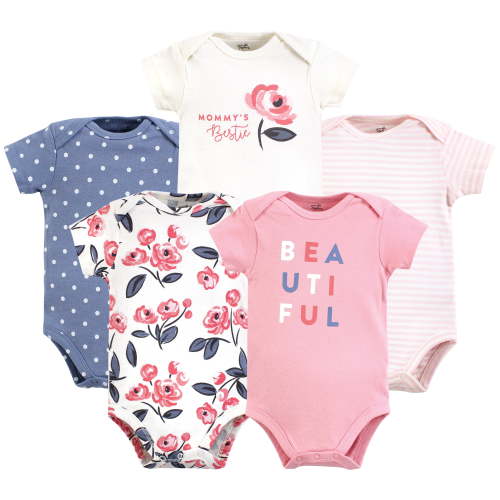 Touched by Nature Unisex Baby Organic Cotton Bodysuits, Bubblegum Floral, Newborn