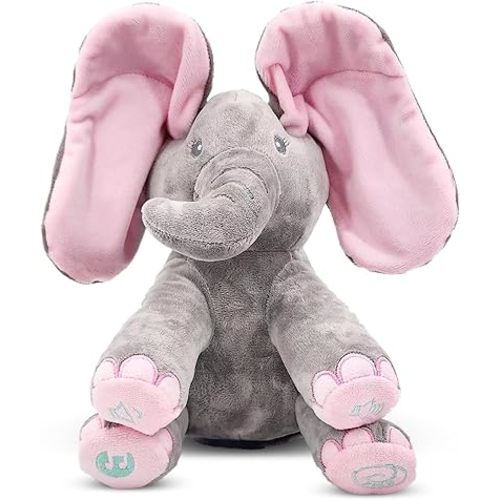 Dimple Kaia Peek A Boo Elephant Toy, Interactive Singing Stuffed Elephant Plush with Moving Ears, Musical Stuffed Animal for Babies and Toddlers, Adorable Elephant Baby Toy