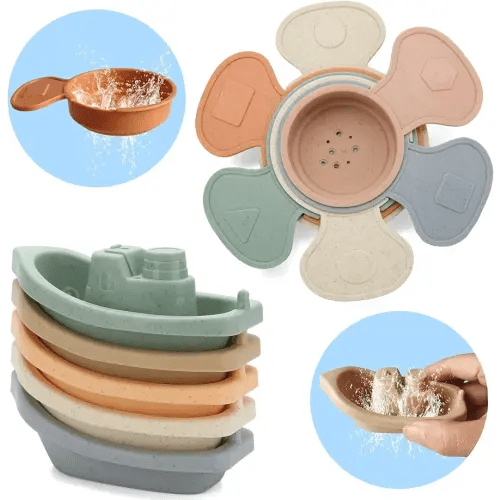 Bath Toys for Toddlers, 11 Pack Floating Boats with Bathing Spoon Bathtub Toy Mold Free for Babies Kids Boys Girls Ages 3 Birthday Gift