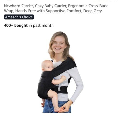 Newborn Carrier, Cozy Baby Carrier, Ergonomic Cross-Back Wrap, Hands-Free with Supportive Comfort, Deep Grey