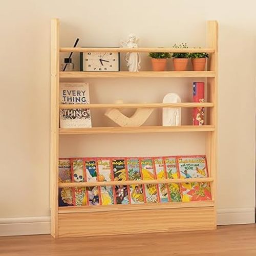 Baveke 3 Tier Shelves Behind The Door Book Shelf Storage, Solid Wood Bookcase Space- Saving, Wall Mount Bookshelf for Bedroom, Living Room（FSC-Certified Wood）
