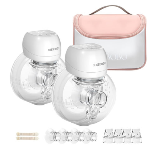 ABP-1508 Hands Free Breast Pump Wearable with Storage Bag, Wearable Breastfeeding Pump Strong Suction, Low Noise, 3 Modes 9 Levels, with 21/24mm Insert/Flange, 2 Pack (White)