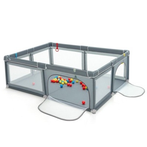 Costway Baby Playpen Extra-Large Safety Baby Fence w/50 Ocean Balls, Color: Grey