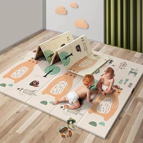 UANLAUO Baby Play Mat,71"x 79" Large Baby Mat for Floor,Foldable Playmats for Babies and Toddlers, Waterproof Foam Play Mat,Kids Play Mat with Travel Bag,Play & Tummy Time,Indoor&Outdoor Use(Bear)