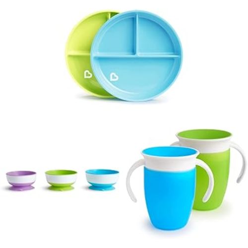 Munchkin® Stay PutTM Toddler Feeding Set with Suction Plates, Bowls and Trainer Cups (2 Pack)