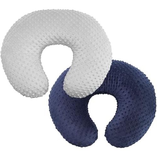 OWLOWLA 2Pack Nursing Cover Grey&Navy Nursing Covers Set Breastfeeding Pillow Slipcover Fits Naked Nursing Pillow for Baby Boy Girl(Silver Gray/Navy)
