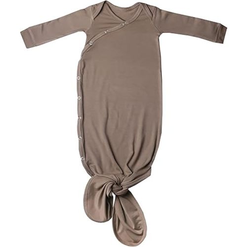 Copper Pearl Baby Gown - Knotted Newborn Sleepers for Baby Boy and Girl, Soft Stretchy Long Sleeve Infant Gowns with Bottom Tie and Hand Mittens, Perfect Hospital Coming Home Outfit (Gobi)