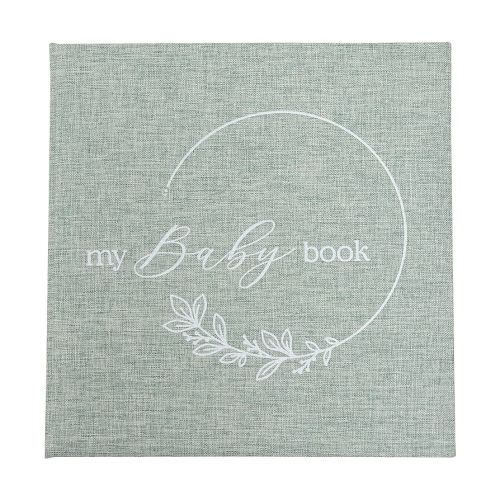 Kate & Milo Linen Baby Book, First 5 Years Memory Book, Newborn Milestone Journal, Baby Boy and Baby Girl Keepsake, Sage Green