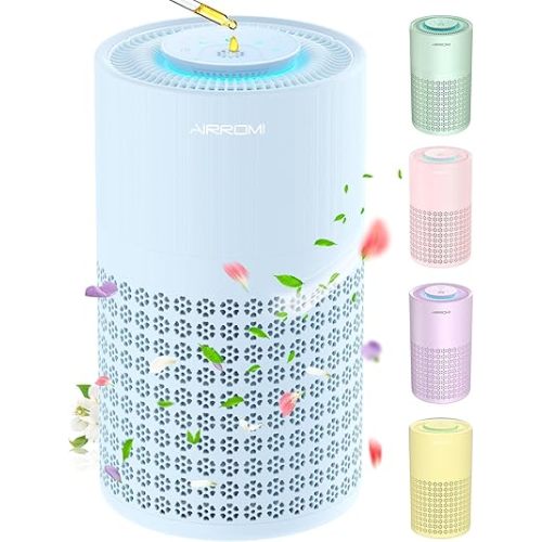 AIRROMI Air Purifier for Bedroom with HEPA 3-in-1 Filter, Pet Air Purifier for Home Cat Pee Smell, Covers Upto 990 Ft², Quiet 360° intake Air Cleaner for pet hair,allergies,Dust,Smoke A2001 Blue