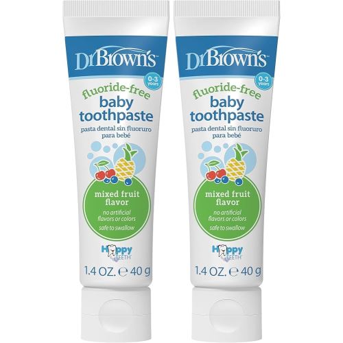 Dr. Brown's Fluoride-Free Baby Toothpaste,Infant & Toddler Oral Care,Mixed Fruit,2-Pack,1.4oz/40g,0-3 Years