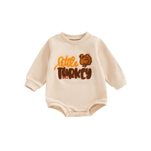 Michellecmm Baby Thanksgiving Romper Turkey Letter Embroidery Long Sleeve Jumpsuit
