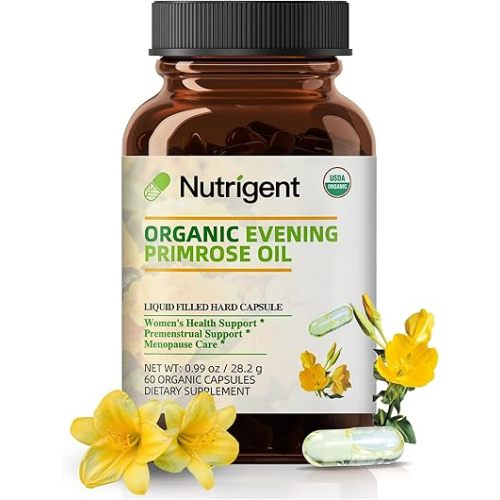 Organic Evening Primrose Oil Supplement, 940 mg 100% Pure with 10% GLA, High Absorption Liquid Organic Capsules, Promotes Women's Health & Skin Health, Cold Pressed, 60 Count